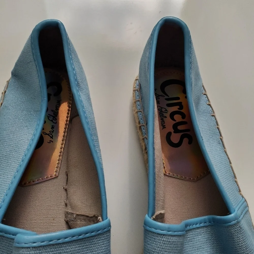 Sam Edelman Sparkly Blue Embroidered Queen Bee Canvas Slip-On Espadrilles